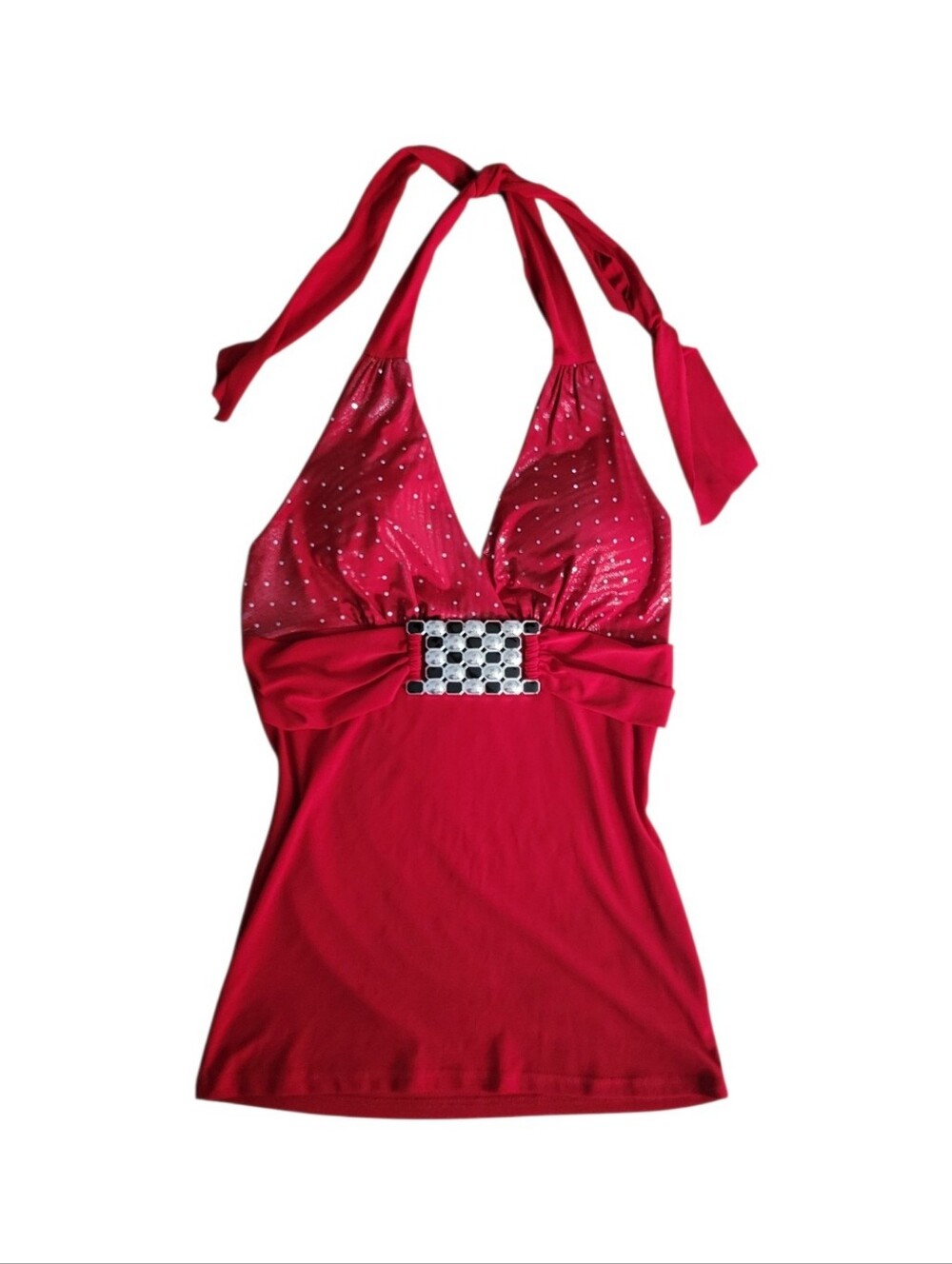 2000s Solar Cherry Red Halter Tank Top | Size Medium